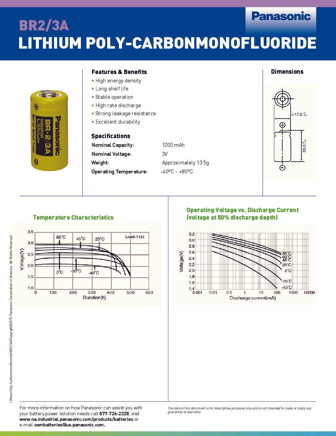 BR-2/3AG Panasonic 3V Lithium